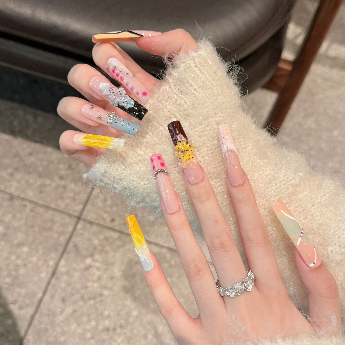 Sunset Sculpt | Extra Long Coffin Press‑on Nails