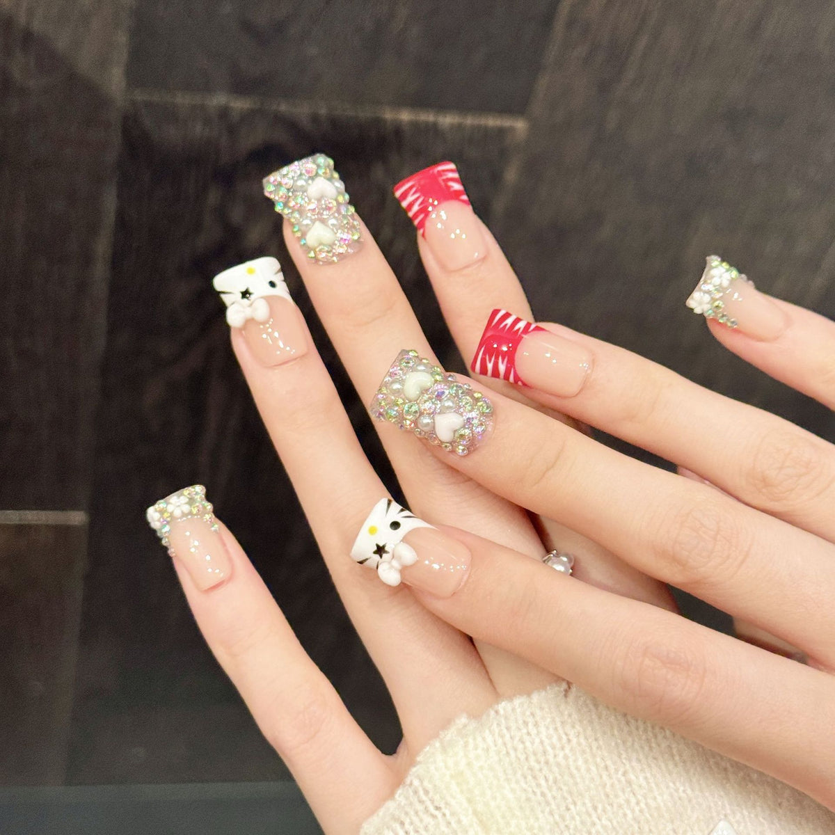 Kitty Red Crush | Short Duck Press‑on Nails