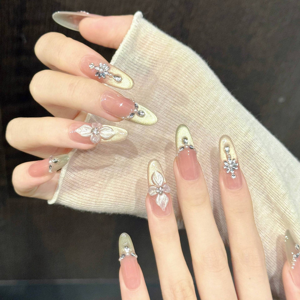 Pink Gild | Long Oval Press‑on Nails