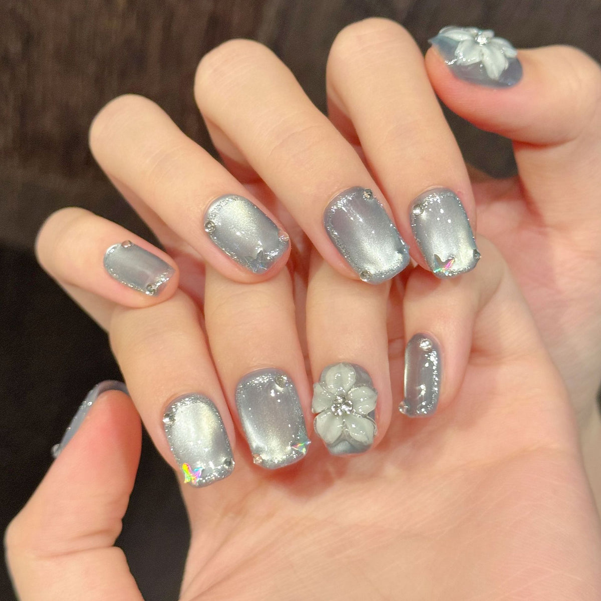 Ice Blue Petal | Short Square Press‑on Nails