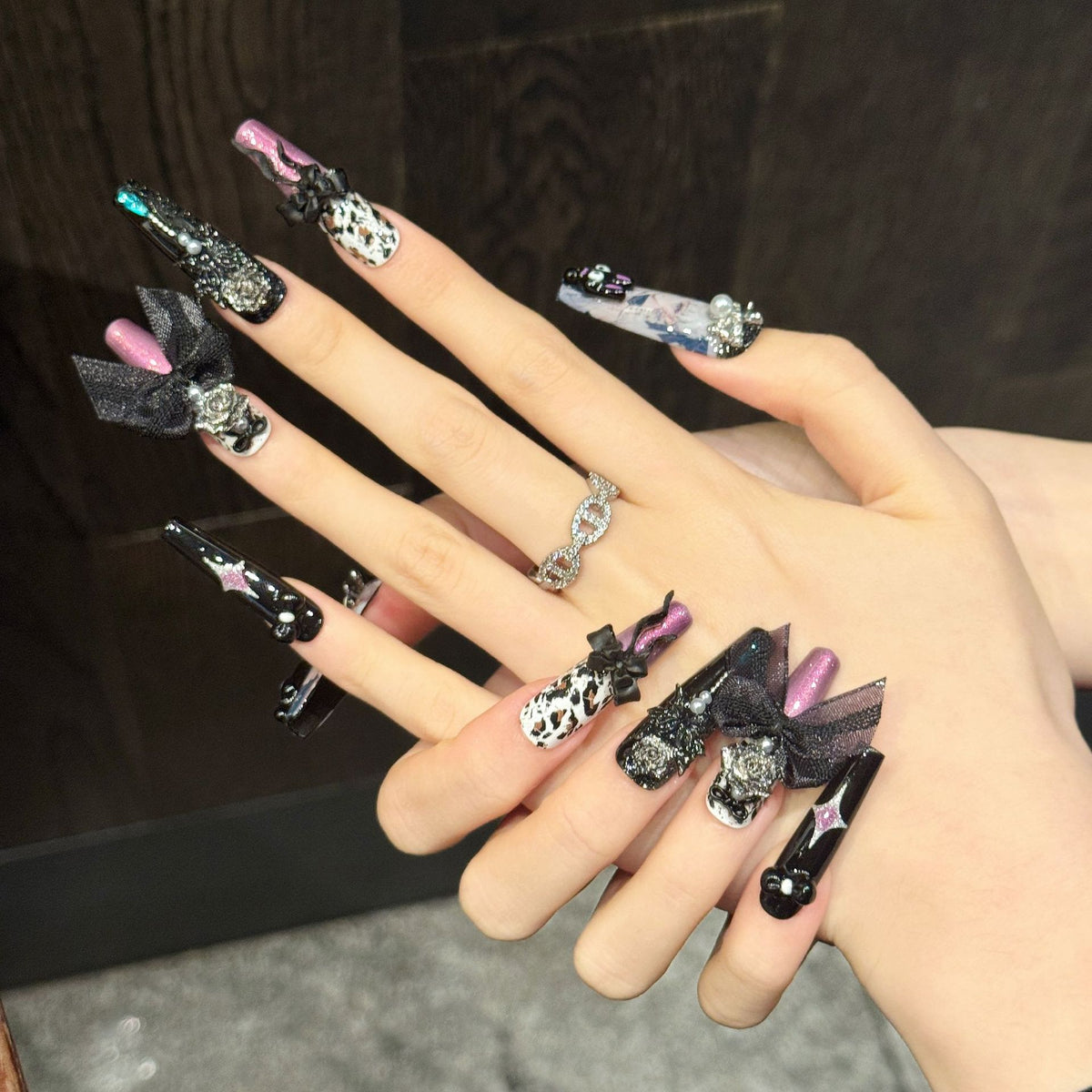 Luna Noir | Long Coffin Press‑on Nails