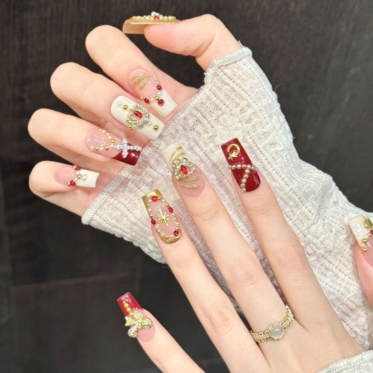 Crimson Regal | Long Square Press‑on Nails