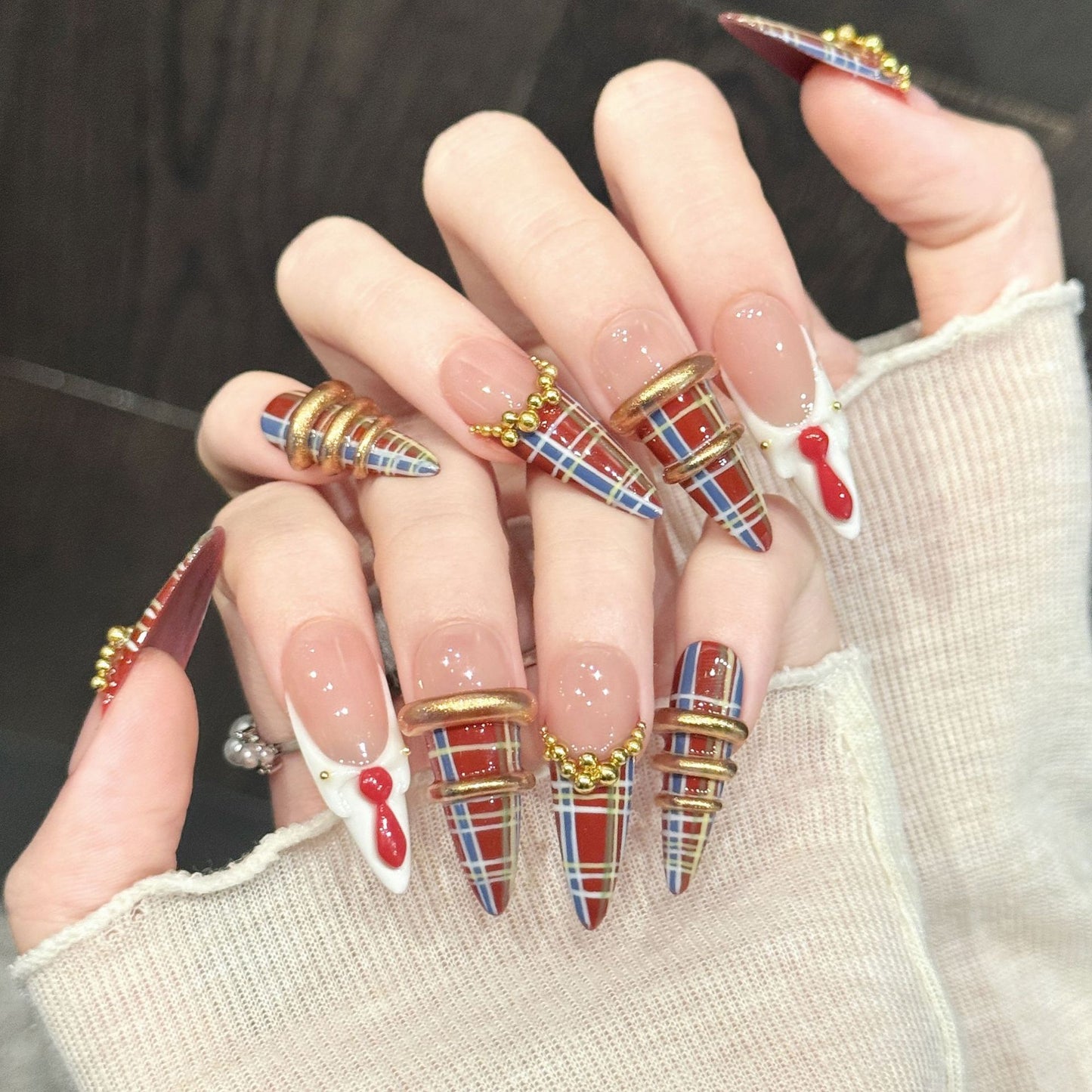 Preppy Ruby | Long Stiletto Press‑on Nails