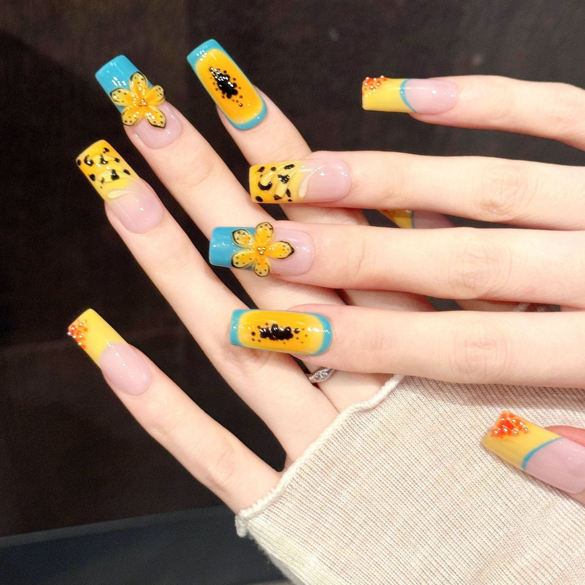 Sunny Teal | Long Square Press‑on Nails
