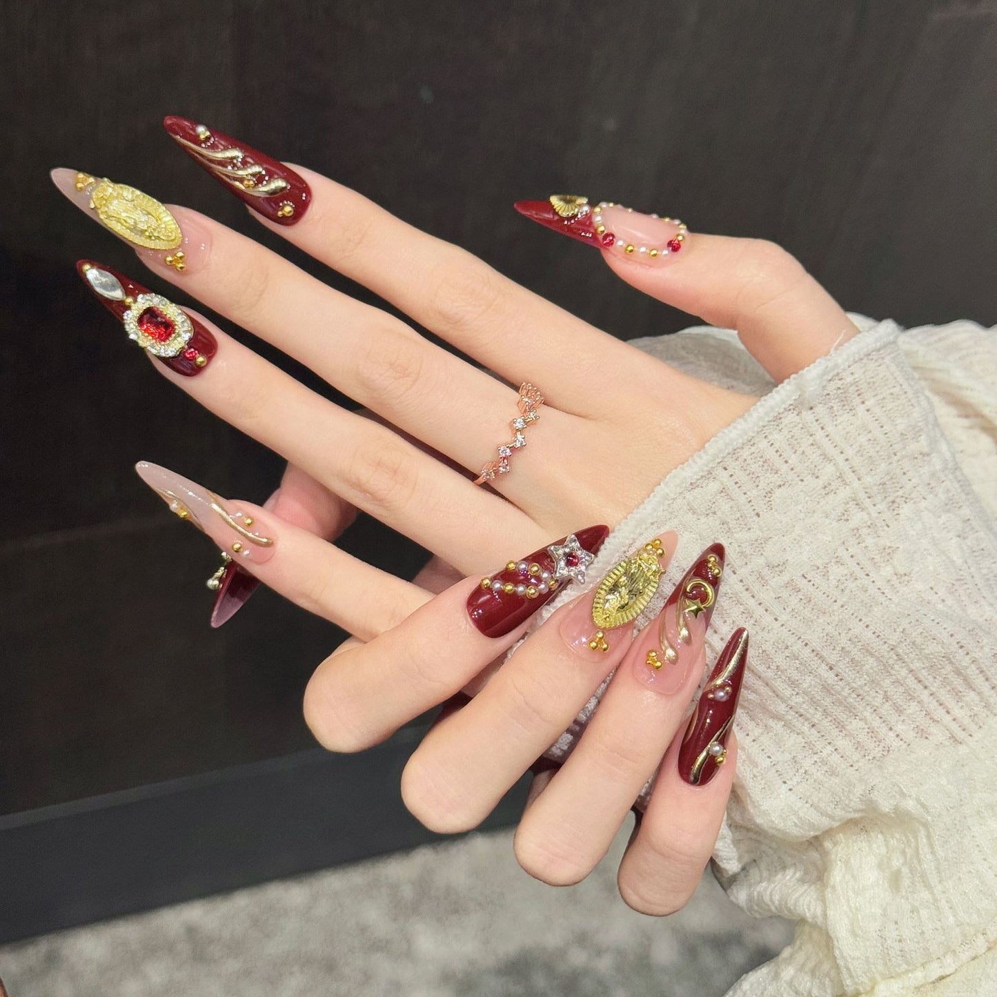 Ruby Sancta | Long Stiletto Press‑on Nails