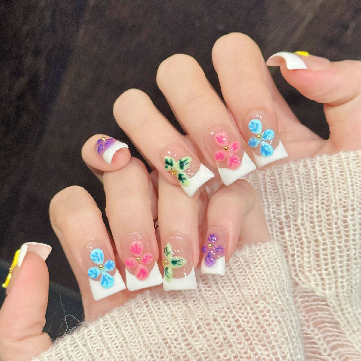 Rainbow Floral Pop | Short Duck Press‑on Nails