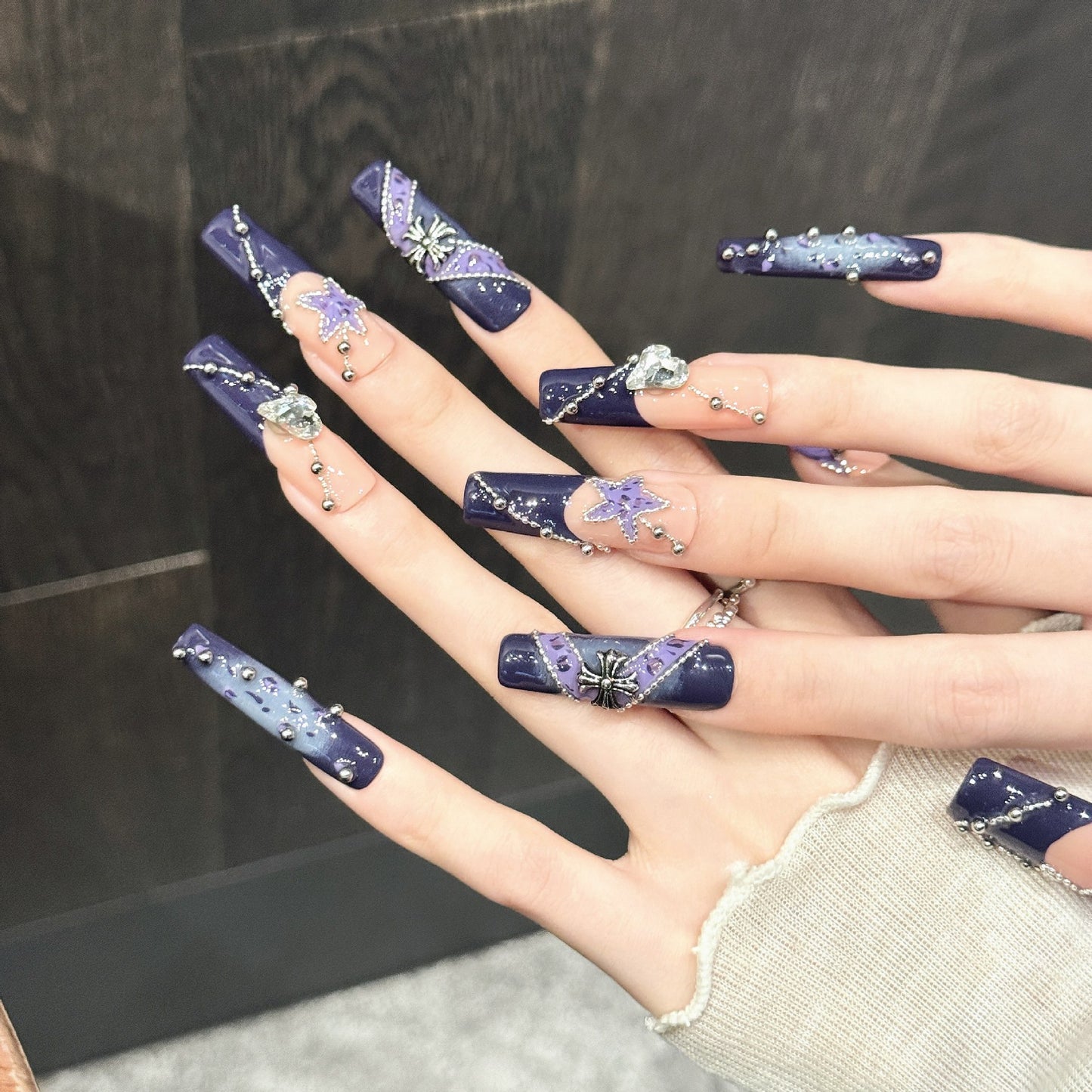 Violet Orbit | Long Coffin Press‑on Nails