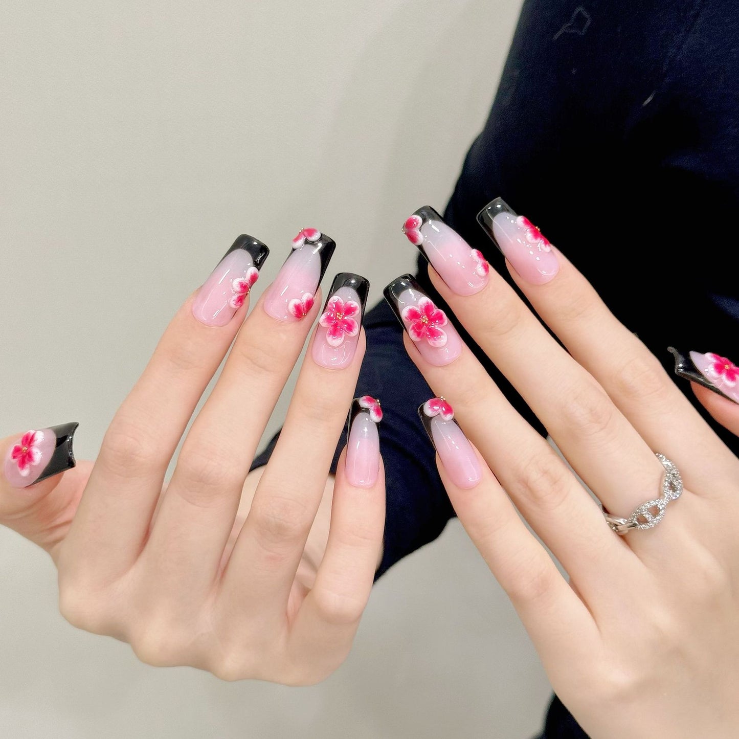 Blush Noir | Long Square Press‑on Nails