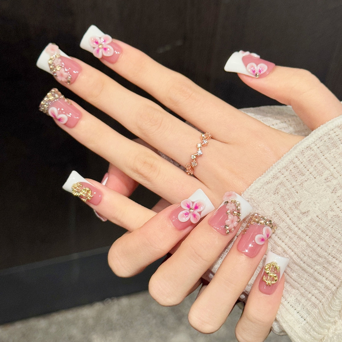 Pink Gilded Fortune | Short Duck Press‑on Nails