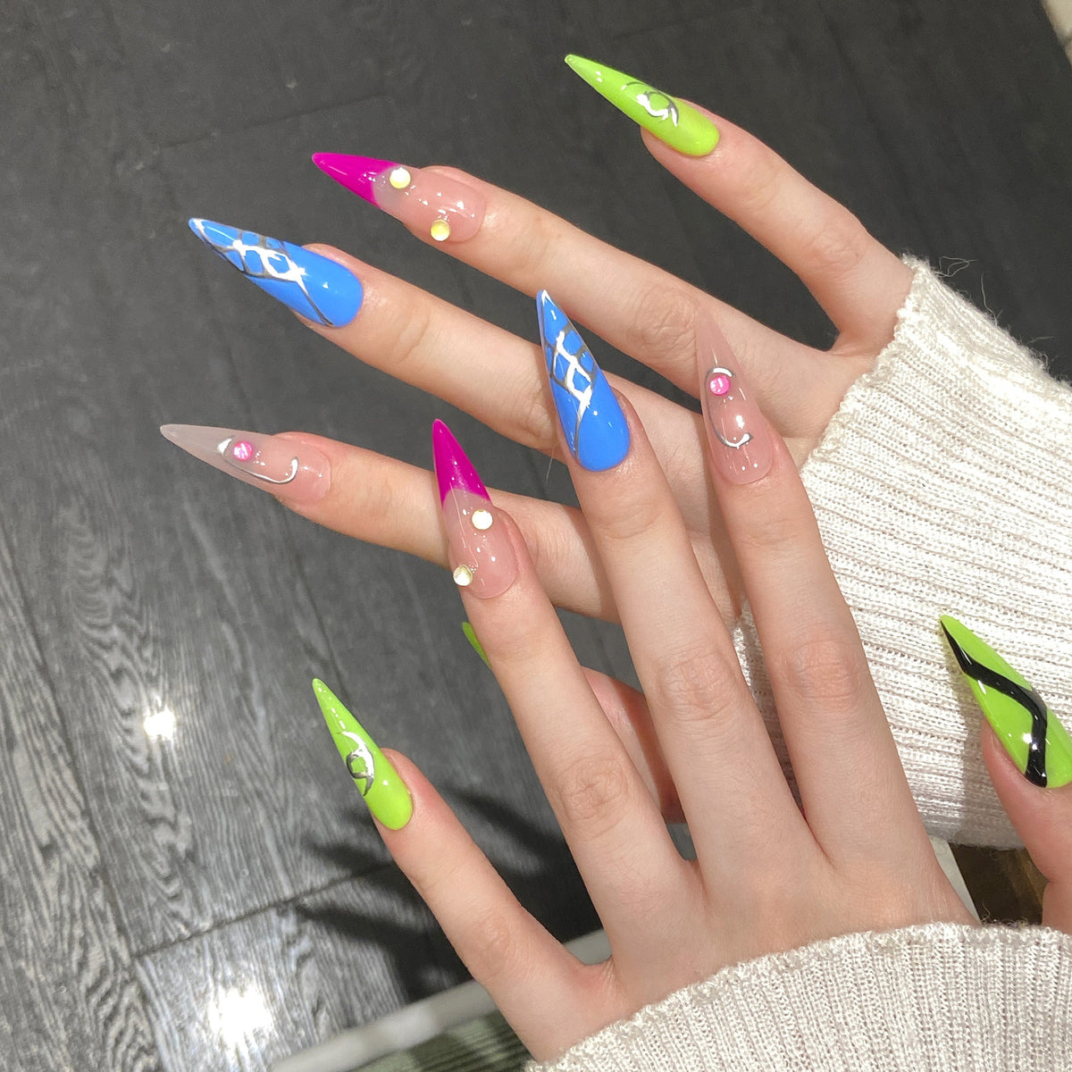 Neon Verse | Long Stiletto Press‑on Nails