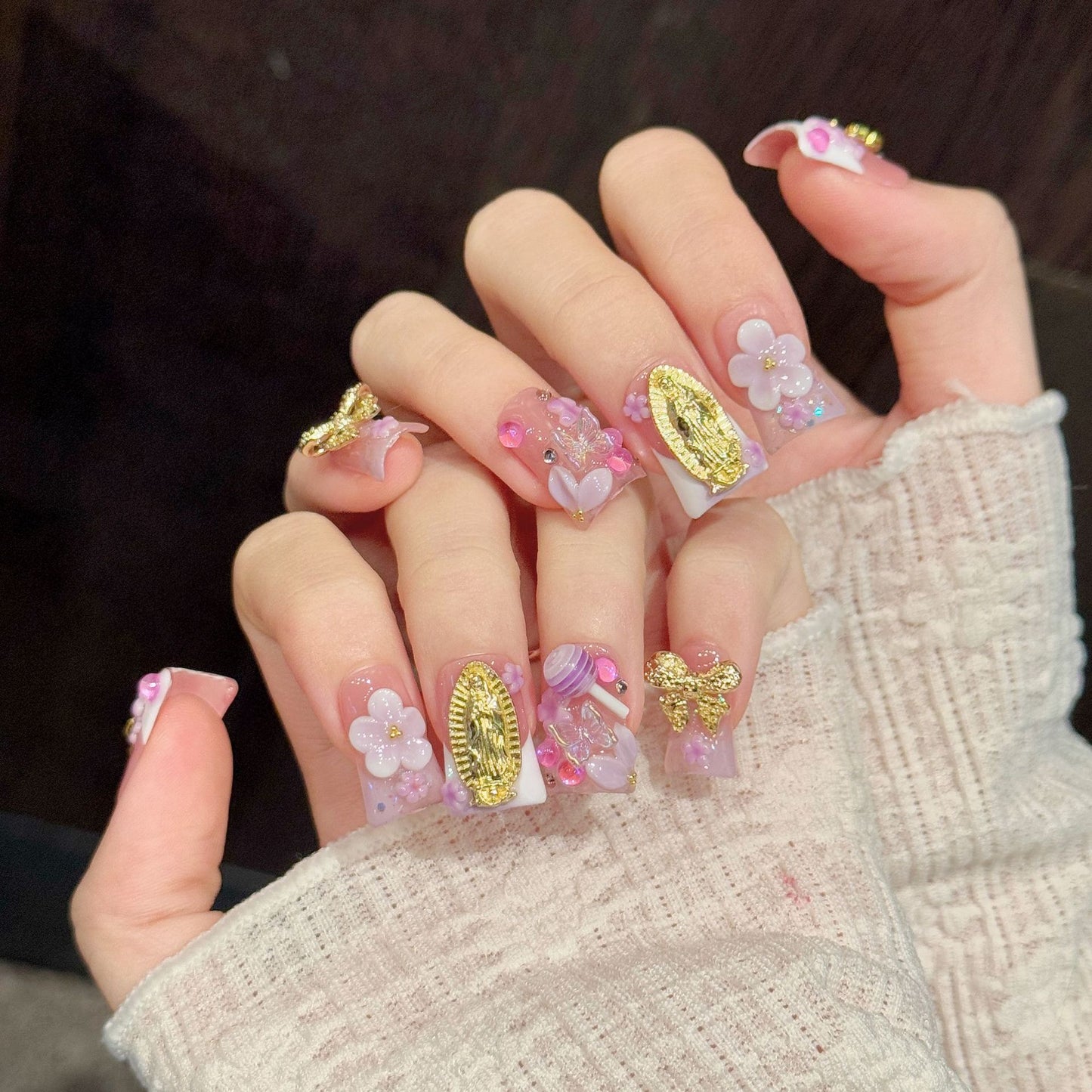 Pink Gilded Saint | Short Duck Press‑on Nails