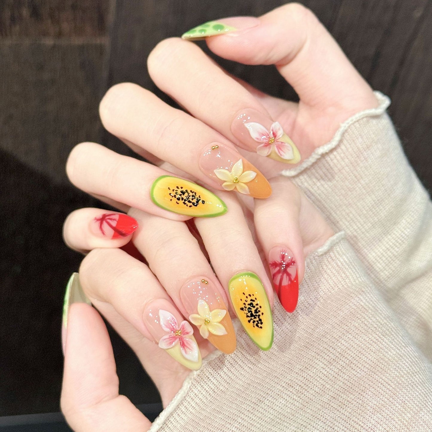 Tropic Glow | Medium Almond Press‑on Nails