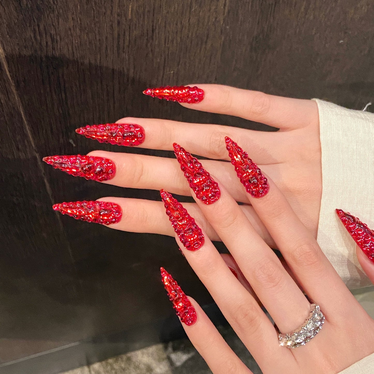 Ruby Blaze | Long Stiletto Press‑on Nails