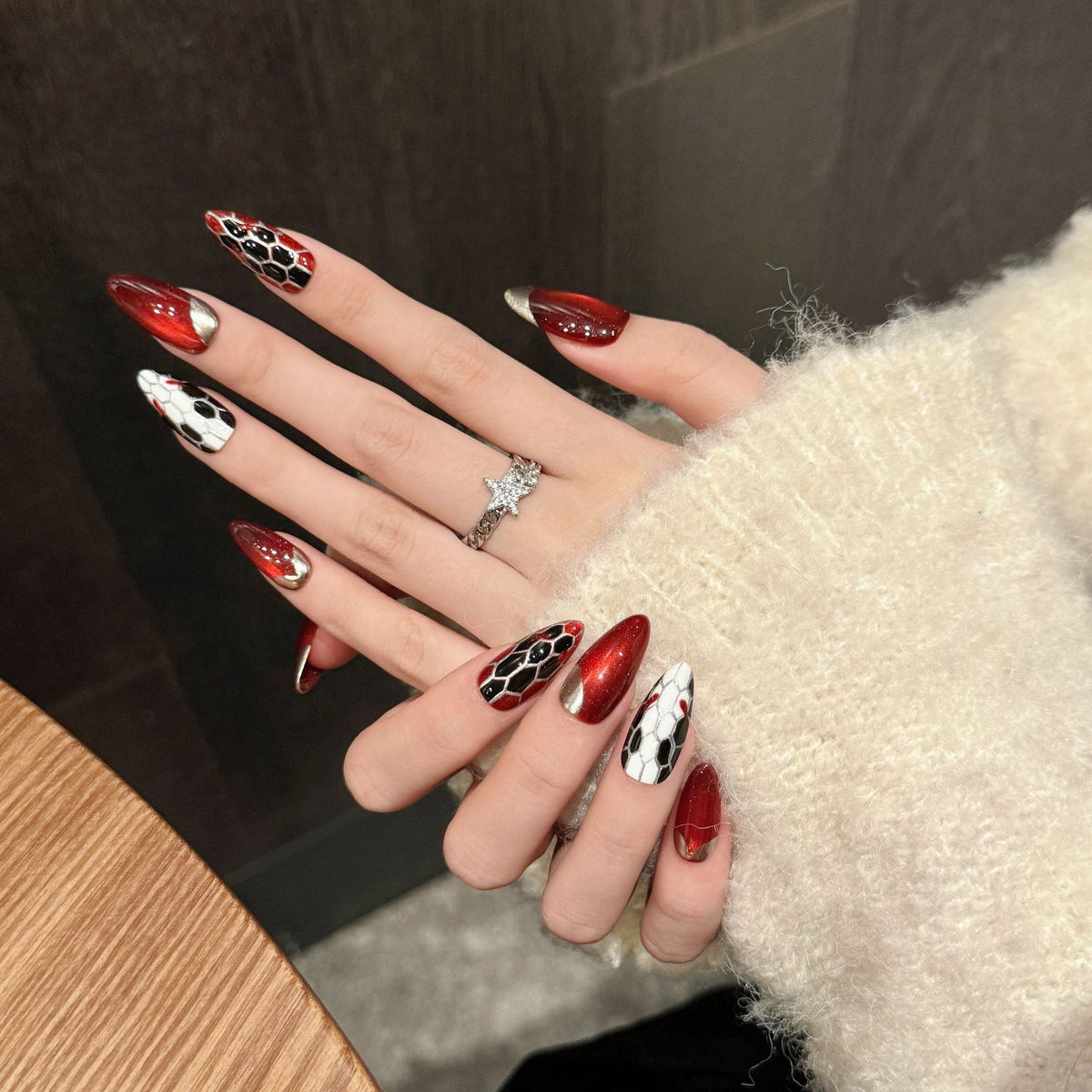 Scarlet Viper | Long Almond Press‑on Nails