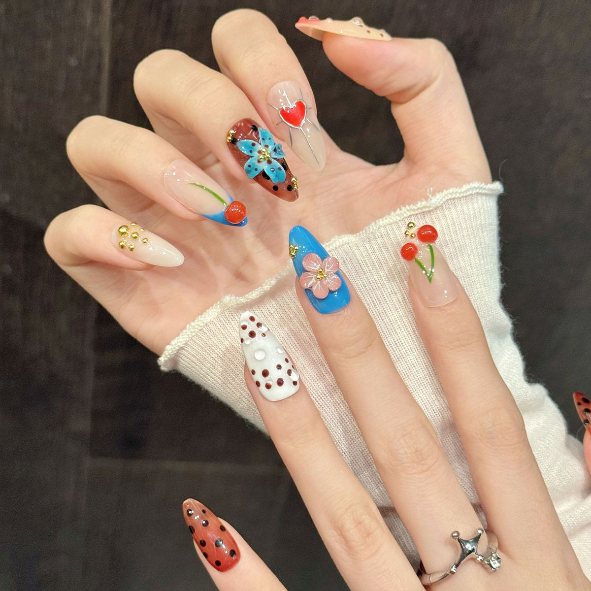 Cherry Pop | Medium Almond Press‑on Nails