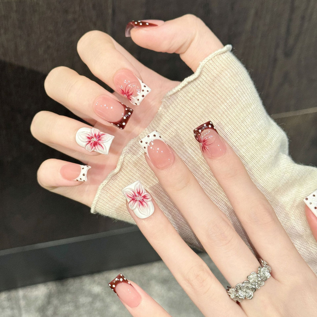 Wine Petal | Short Square Press‑on Nails