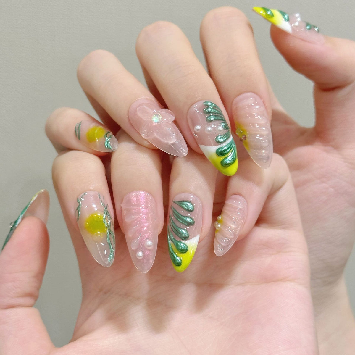 Sage Aether | Medium Almond Press‑on Nails