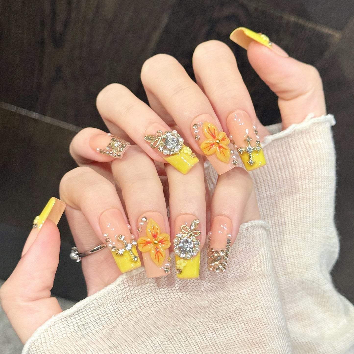 Solar Glow | Long Square Press‑on Nails
