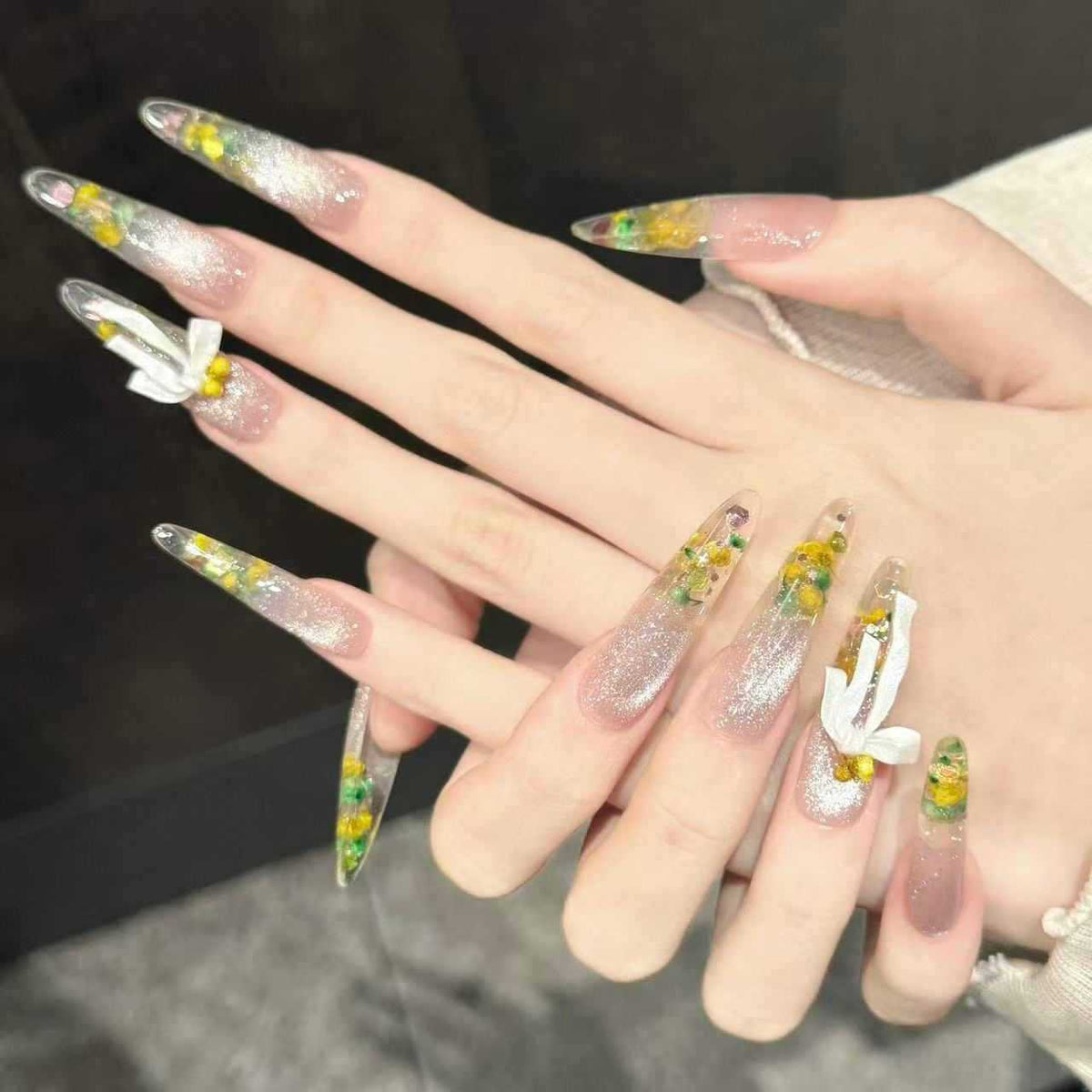 Petal Glow | Long Stiletto Press‑on Nails