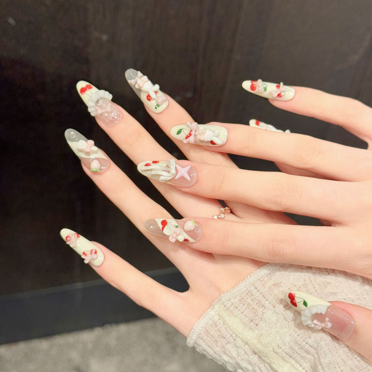 Lumi Cherry | Long Oval Press‑on Nails