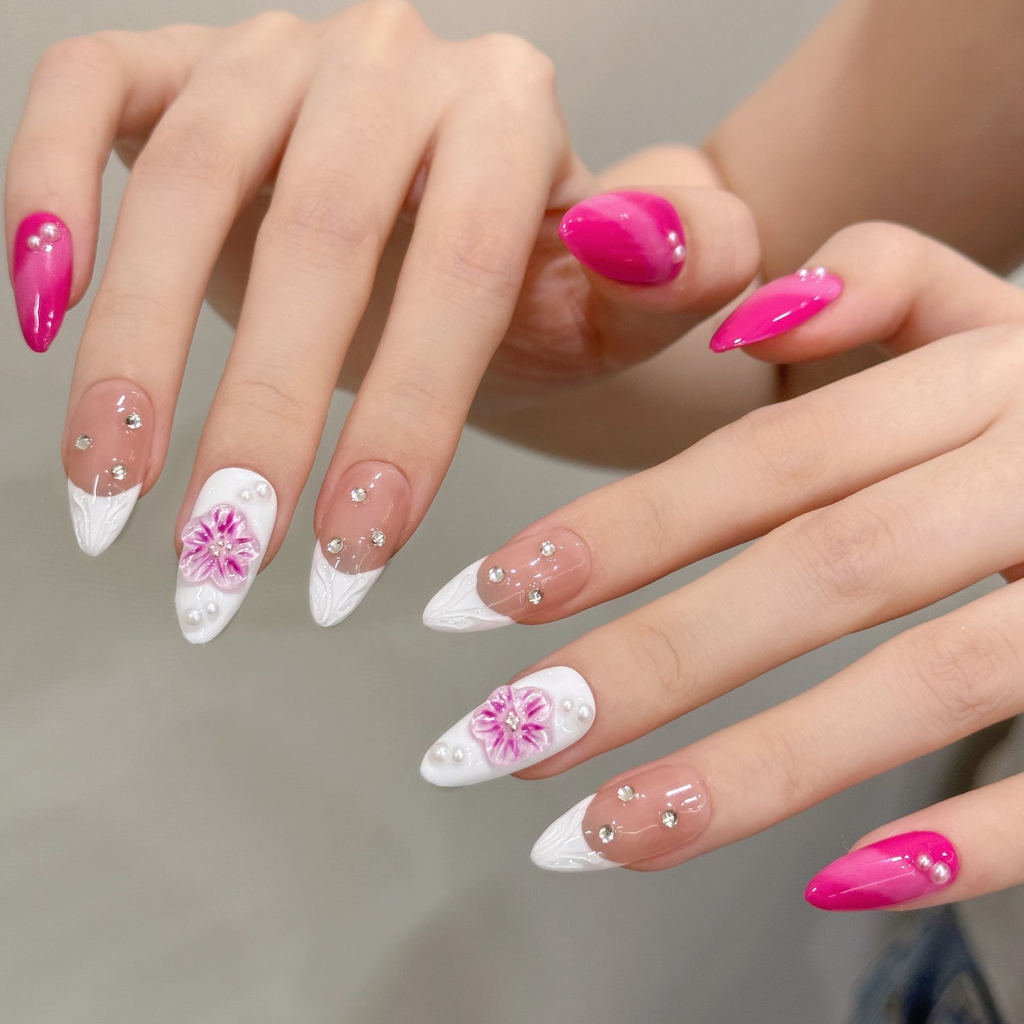 Fuchsia Lumina | Medium Almond Press‑on Nails
