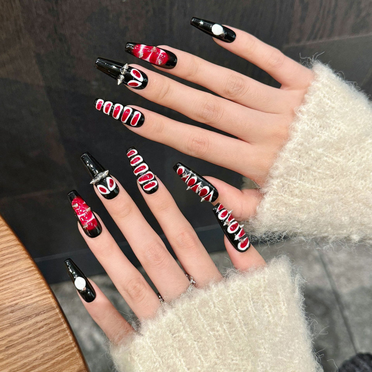 Crimson Serpent | Long Coffin Press‑on Nails