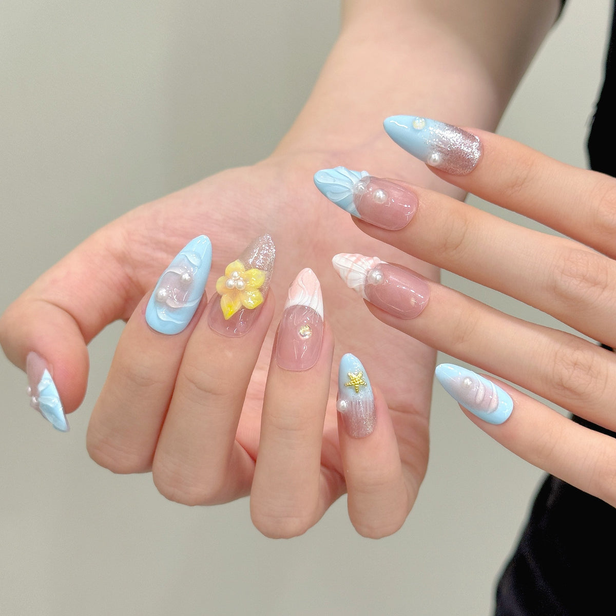 Surf Veil | Medium Almond Press‑on Nails