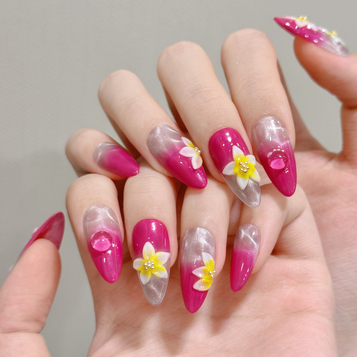 Magenta Solis | Medium Almond Press‑on Nails