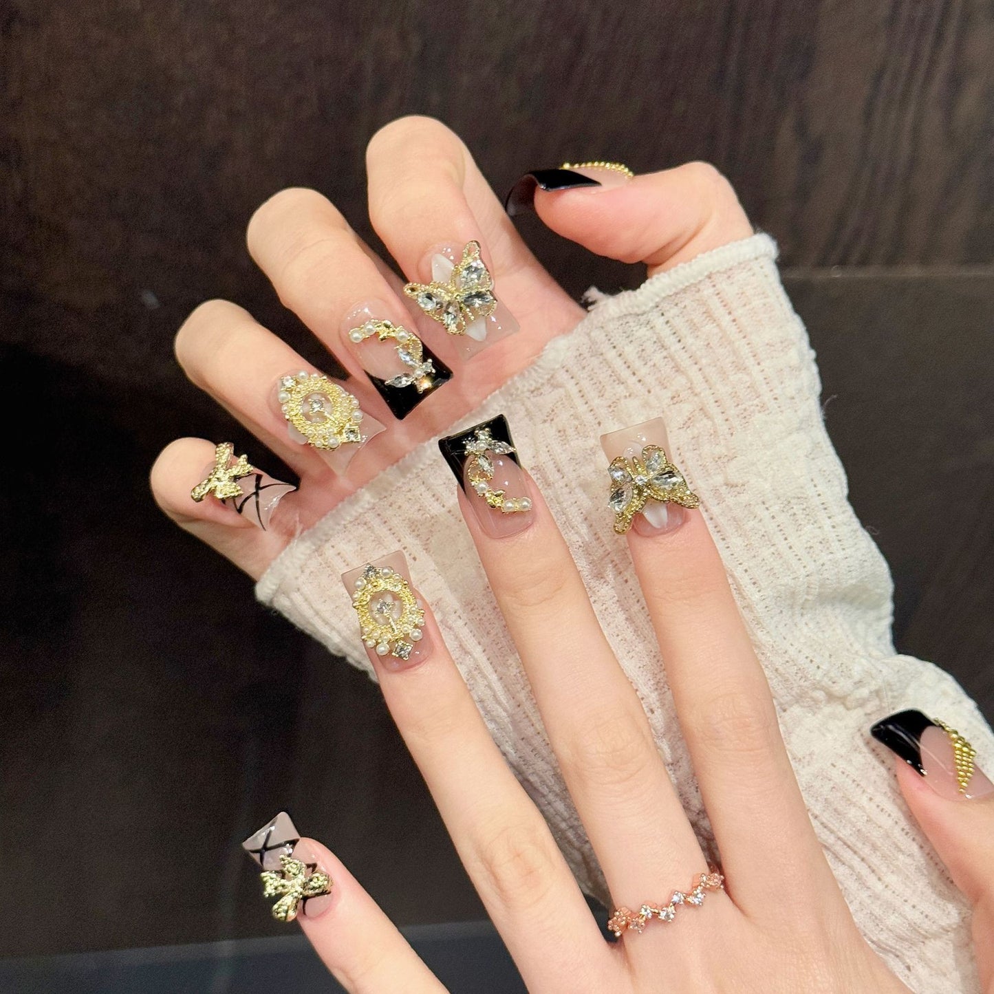 Noir Gilded Butterfly | Short Duck Press‑on Nails