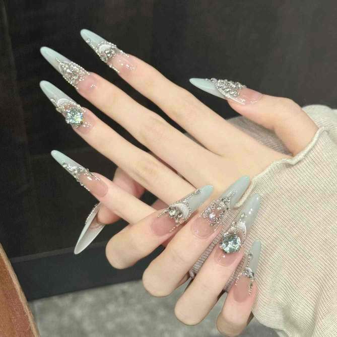 Aqua Spark | Long Stiletto Press‑on Nails