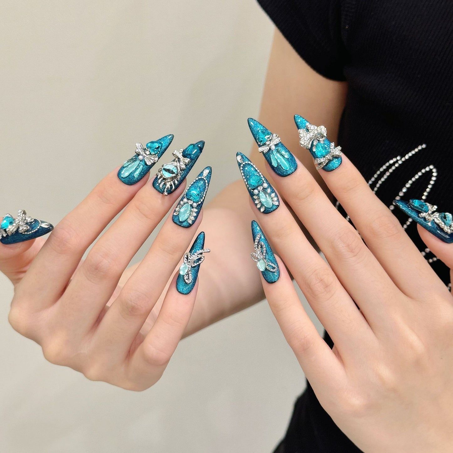 Azure Charm | Long Stiletto Press‑on Nails