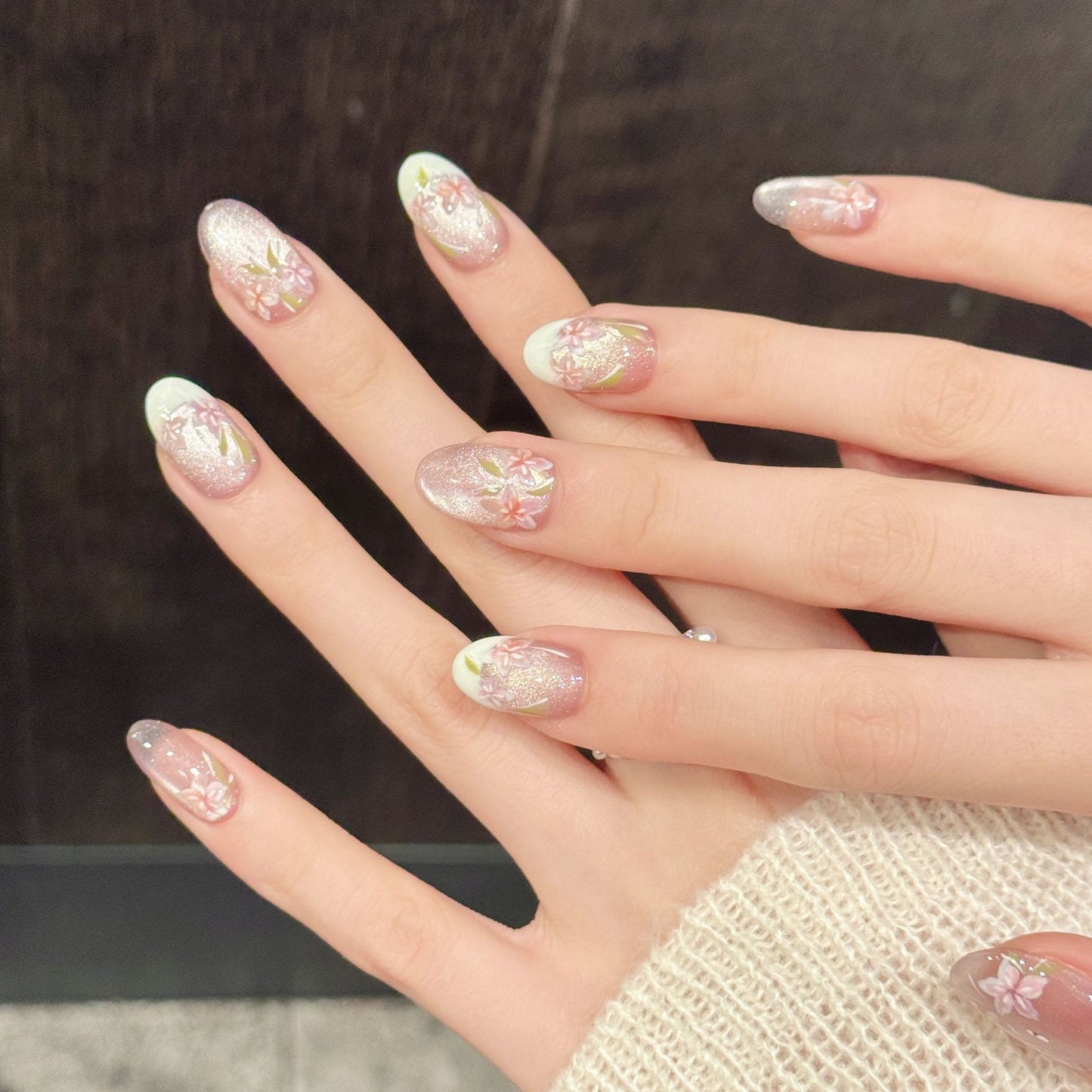 Misty Sakura Glow | Short Oval Press‑on Nails