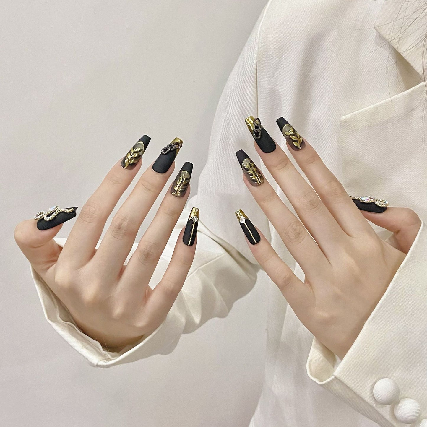 Gilded Serpent | Long Coffin Press‑on Nails