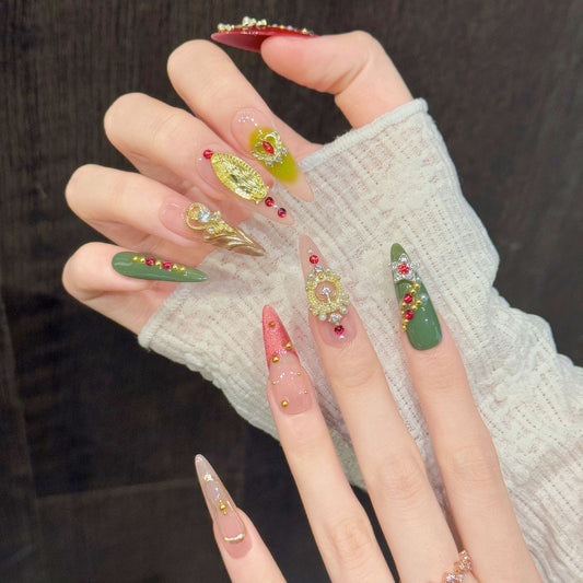 Gilded Ora | Long Teardrop Press‑on Nails