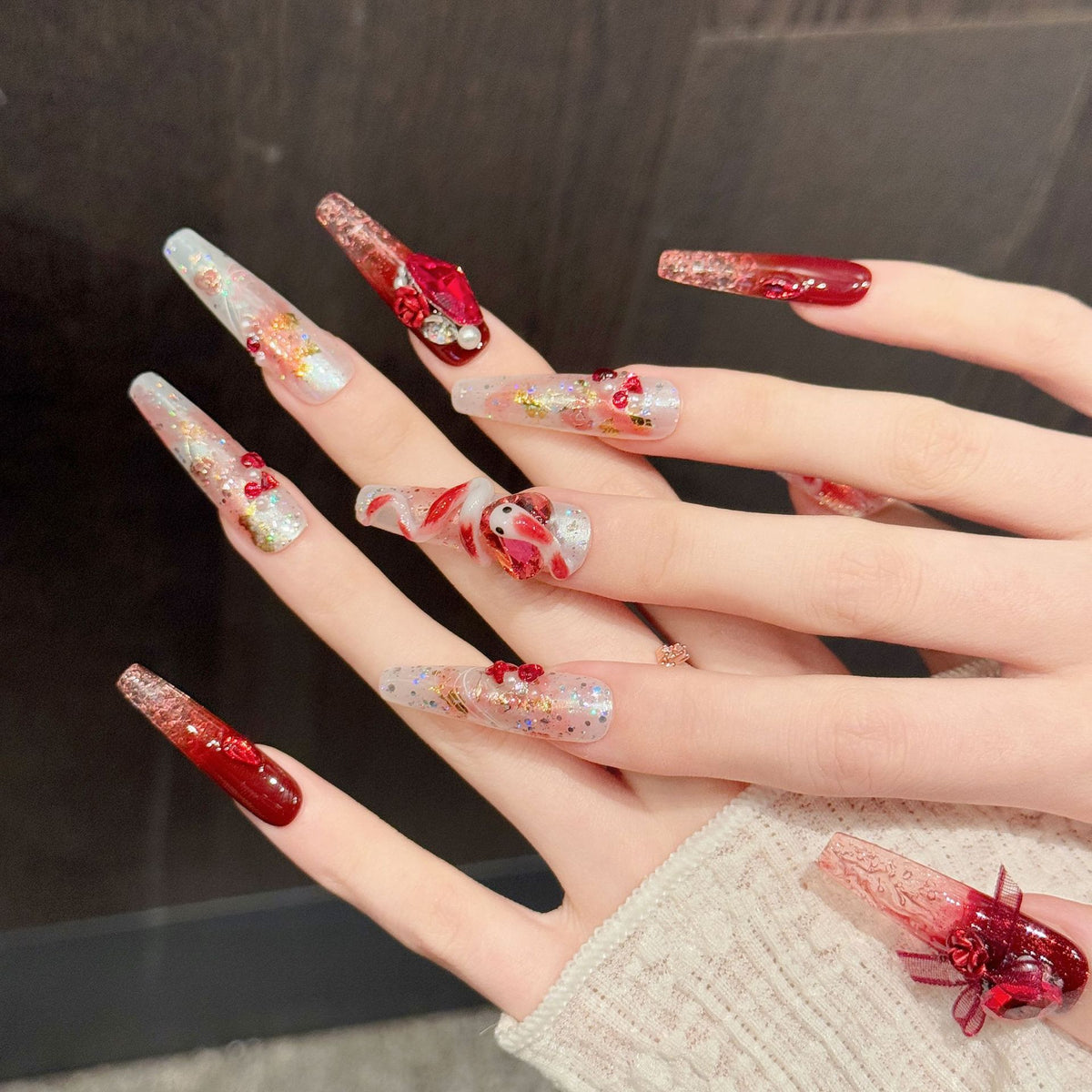Scarlet Seren | Extra Long Coffin Press‑on Nails