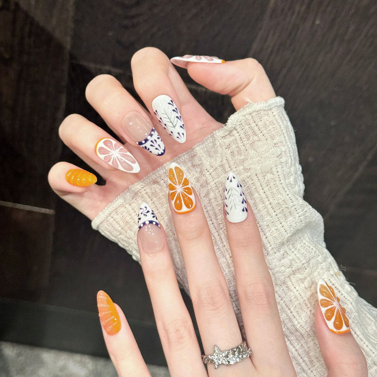 Citrus Bliss | Medium Almond Press‑on Nails