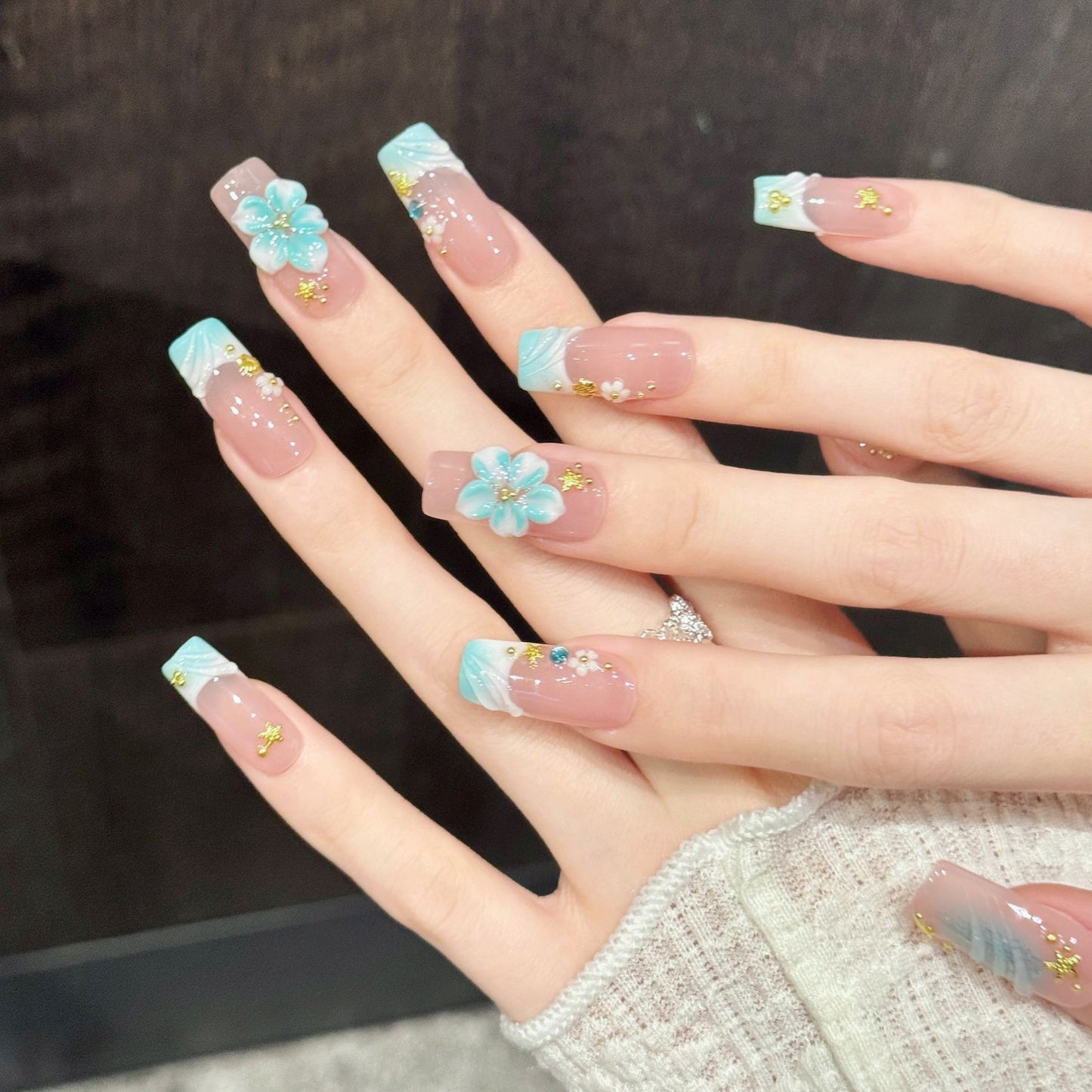 Aqua Isle | Long Square Press‑on Nails