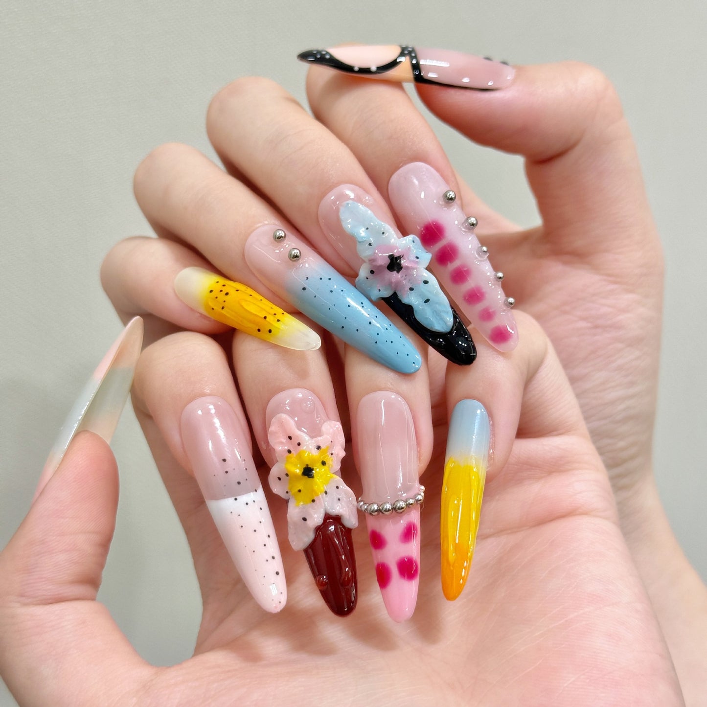 Pastel Bloom | Long Stiletto Press‑on Nails