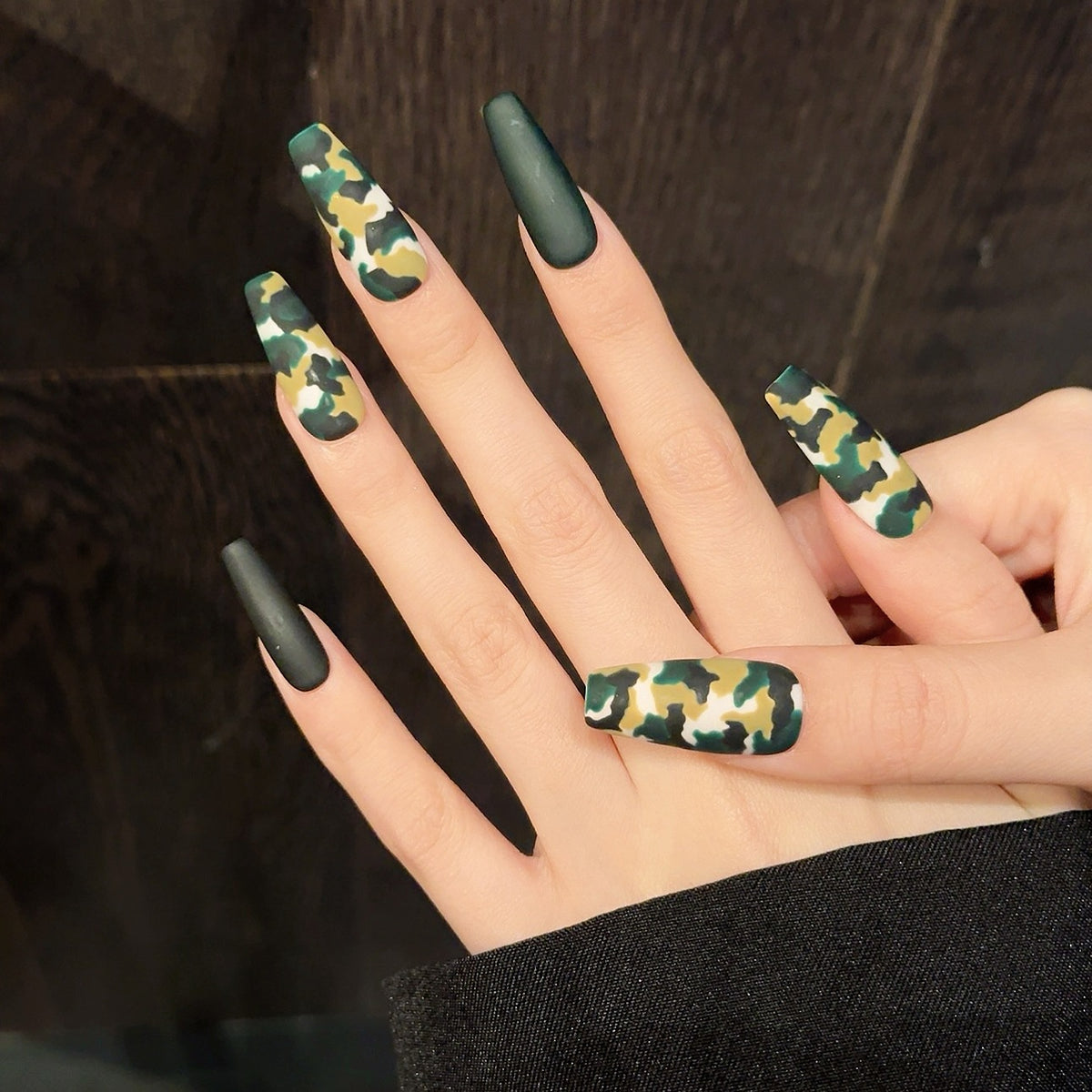 Army Camo | Long Coffin Press‑on Nails