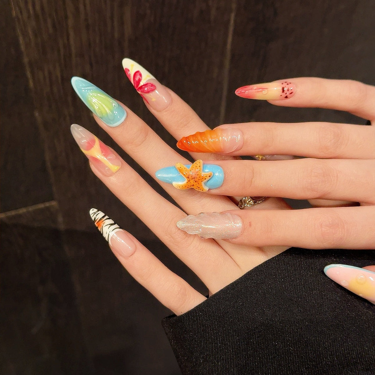 Coral Coast | Long Almond Press‑on Nails