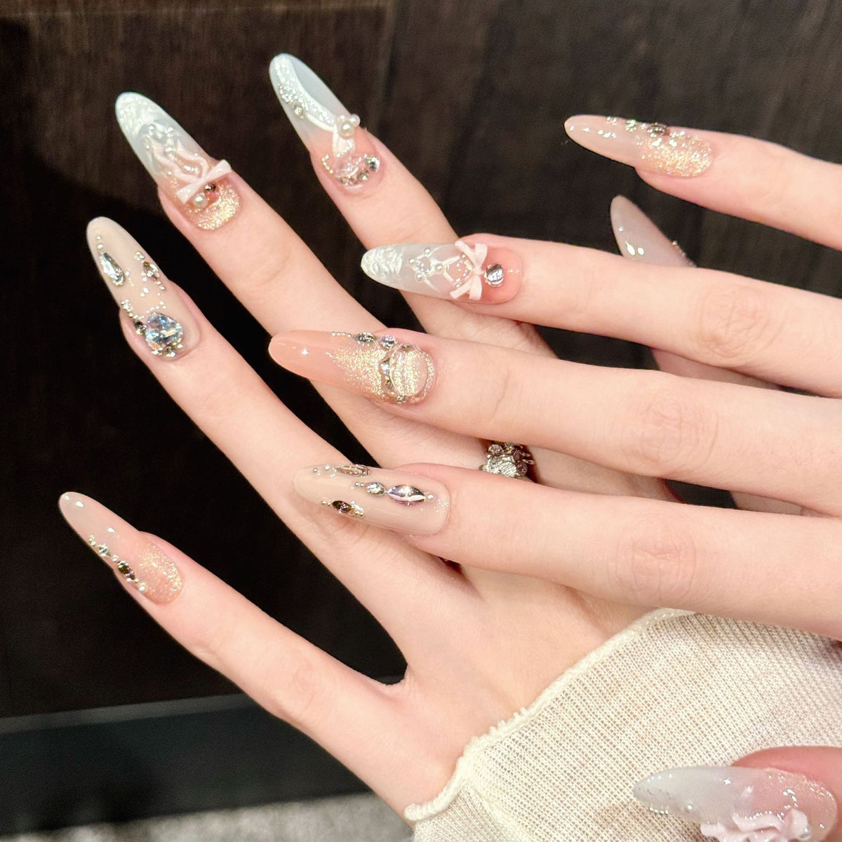 Ballet Glow | Long Oval Press‑on Nails