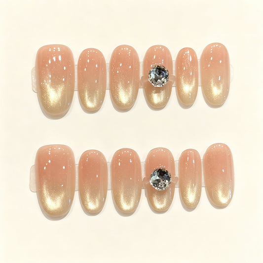 Peach Gleam Gem | Short Oval Press‑on Nails