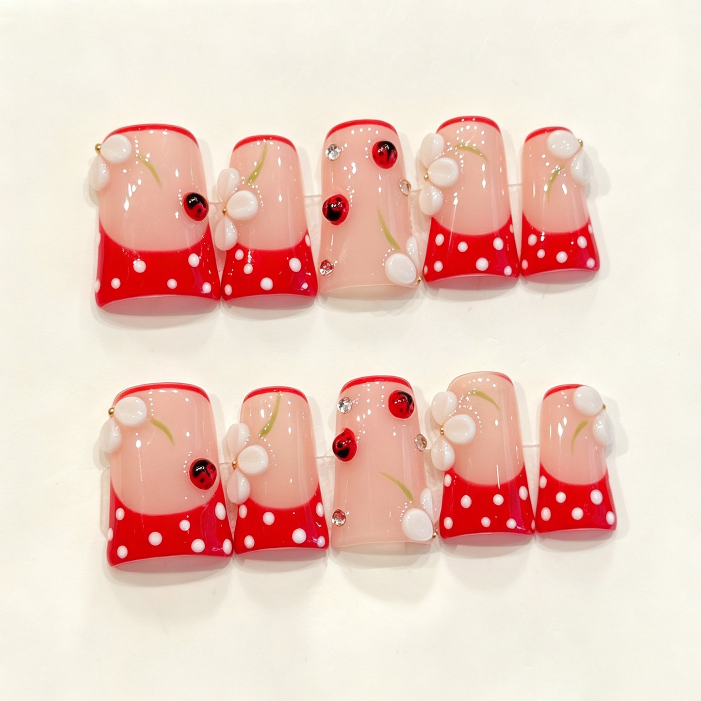 Ladybug Red Dots | Short Duck Press‑on Nails
