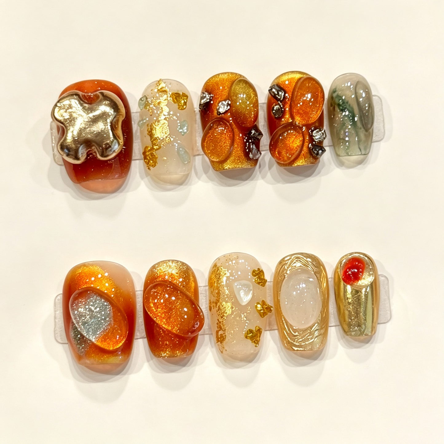 Amber Gold Shard | Short Coffin Press‑on Nails