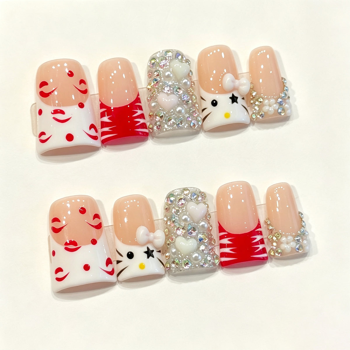 Kitty Red Crush | Short Duck Press‑on Nails