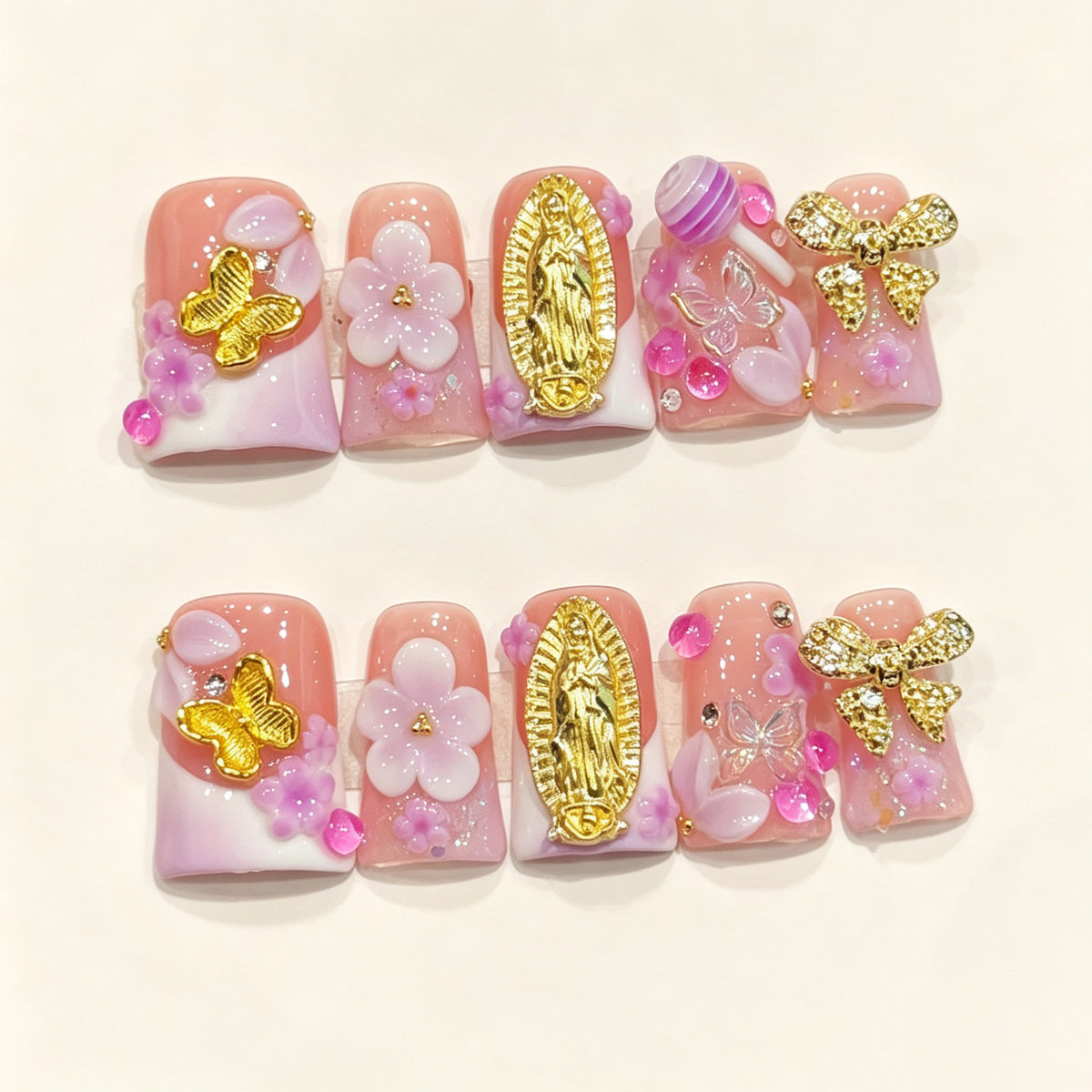 Pink Gilded Saint | Short Duck Press‑on Nails