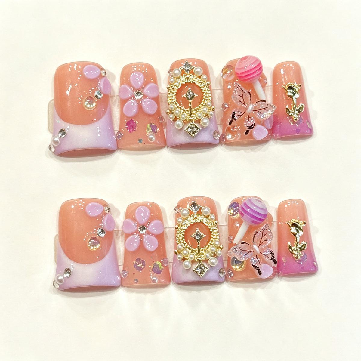 Peach Candy Glimmer | Short Duck Press‑on Nails