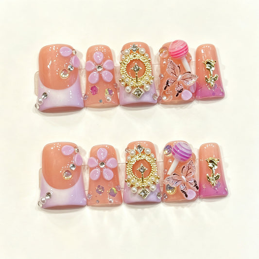 Peach Candy Glimmer | Short Duck Press‑on Nails