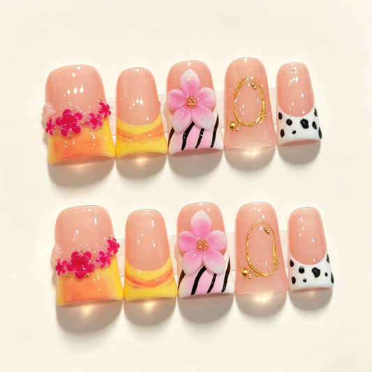 Sunset Floral Mix | Short Duck Press‑on Nails