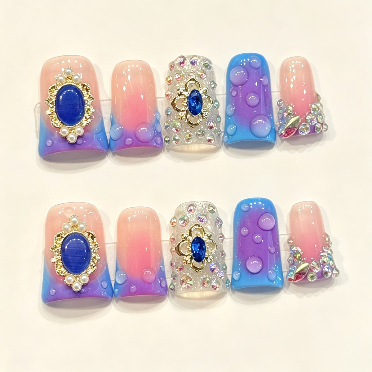Sapphire Bubble Dream | Short Duck Press‑on Nails